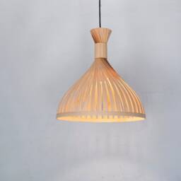 Rustic Set Of 2 Bamboo Wood Pendant Lights, Boho Lighting, Light Fixtures For Farmhouse Decor - thumbnail 2