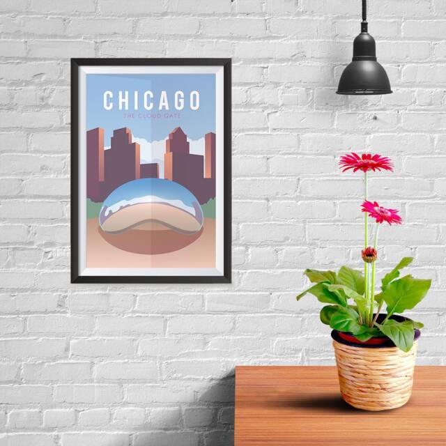 Retro World Famous City Posters - Vintage, Travel Poster Printing Wall Art Print For Home Office Chicago, Usa - image 1