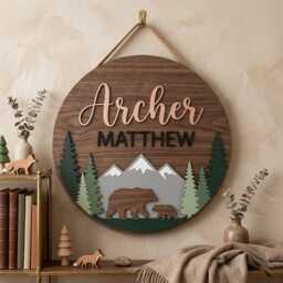 Personalized Woodland Nursery Name Sign, Forest Decor, Custom Baby Moose Mountain Wall Art - thumbnail 4