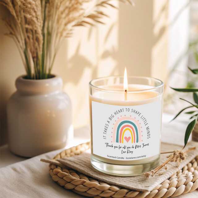 Thank You Teacher Candle, Personalised Scented Gift, Rainbow Candle For Nursery, End Of Term Custom Present, Gift Box Option - image 1