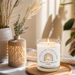 Thank You Teacher Candle, Personalised Scented Gift, Rainbow Candle For Nursery, End Of Term Custom Present, Gift Box Option - thumbnail 3