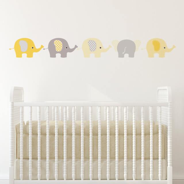 Yellow Elephants Wall Sticker Decals. Nursery & Children's Bedroom Jungle Decoration