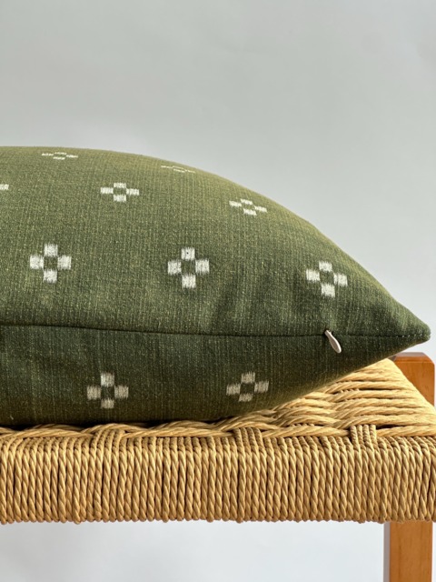 Handmade Hmong Textile Pillow Cover Olive Green Bohemian Decor - image 1