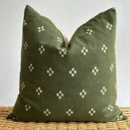 Handmade Hmong Textile Pillow Cover Olive Green Bohemian Decor - thumbnail 2