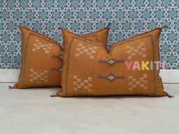 Yakiti-Orange Square Moroccan Pillows, Aka Cactus Silk Pillow, Decorative Pillows, Sabra Pillows, Moroccan Decor Designer Cactus