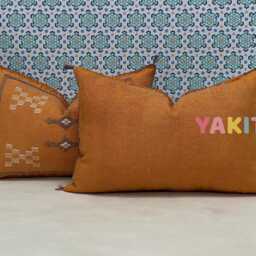 Yakiti-Orange Square Moroccan Pillows, Aka Cactus Silk Pillow, Decorative Pillows, Sabra Pillows, Moroccan Decor Designer Cactus - thumbnail 2