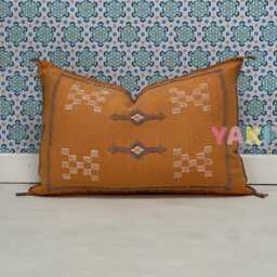 Yakiti-Orange Square Moroccan Pillows, Aka Cactus Silk Pillow, Decorative Pillows, Sabra Pillows, Moroccan Decor Designer Cactus - thumbnail 3