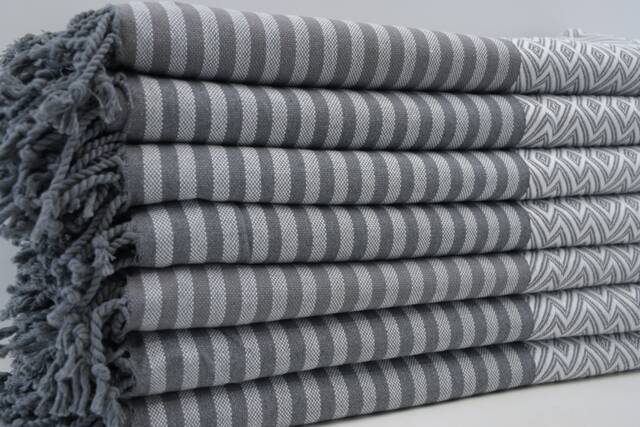"Dark Gray & White Towel, Shower Towel, Turkish Towel, Soft Turkish Peshtemal, 40""x70" - image 1