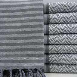 "Dark Gray & White Towel, Shower Towel, Turkish Towel, Soft Turkish Peshtemal, 40""x70" - thumbnail 2