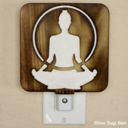 Meditation Figure Wood Night Light - Zen Decor - thumbnail 3