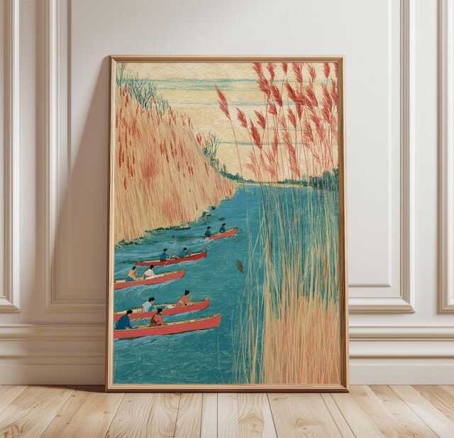 Canoe River Poster, Reed Marsh Landscape Print, Nature Wall Art - image 1