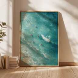 Swimming Poster, Retro Print, Beachy Wall Art, Blue Summer Ocean Dopamine Decor, Beach Coastal Decor - thumbnail 1