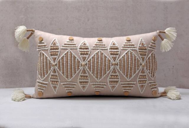 Light Peach Cotton Embroidered Bohemian, Bali Style Pillow Cover, Decorative Handmade Throw Cover, Cover Wlcc002 - image 1