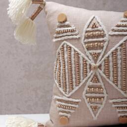Light Peach Cotton Embroidered Bohemian, Bali Style Pillow Cover, Decorative Handmade Throw Cover, Cover Wlcc002 - thumbnail 2
