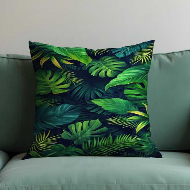 Tropical Palm Leaf Cushion Cover, Bold Green Monstera & Jungle Leaves Throw Pillow Case, Botanical Decor Accent, Any Size Cover - image 1