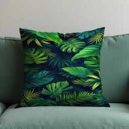 Tropical Palm Leaf Cushion Cover, Bold Green Monstera & Jungle Leaves Throw Pillow Case, Botanical Decor Accent, Any Size Cover - thumbnail 1