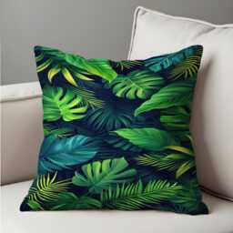Tropical Palm Leaf Cushion Cover, Bold Green Monstera & Jungle Leaves Throw Pillow Case, Botanical Decor Accent, Any Size Cover - thumbnail 4