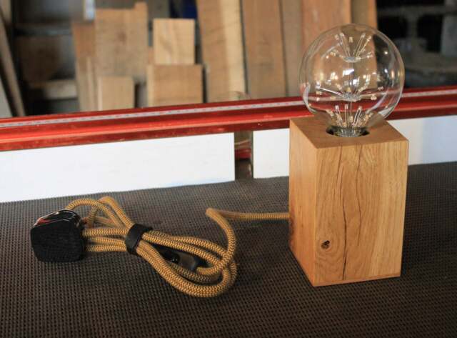 Custom Made & Personalised Oak Block Table Lamp With A Choice Of Braided Cable Bulb - image 1