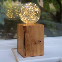 Custom Made & Personalised Oak Block Table Lamp With A Choice Of Braided Cable Bulb - thumbnail 3
