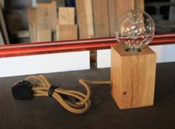 Custom Made & Personalised Oak Block Table Lamp With A Choice Of Braided Cable Bulb - thumbnail 1