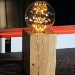 Custom Made & Personalised Oak Block Table Lamp With A Choice Of Braided Cable Bulb - thumbnail 2