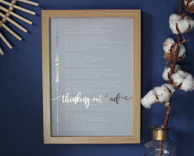 Custom Foil Song Lyrics Print, Metallic First Dance Wall Art, Personalised Wedding Anniversary Gift - image 1