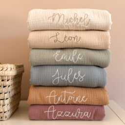 Personalized Baby Blanket - Cotton Gauze & Sherpa, Custom Name Blanket, Gift, Girl, Boy, Newborn Shower Gift - thumbnail 2