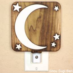 Crescent Moon & Star Wood Night Light - Zen Decor - thumbnail 3