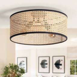 Eula - Bohemian Rattan Ceiling Lamp With Boho-Chic Lampshade Flush Mount Light Fixture