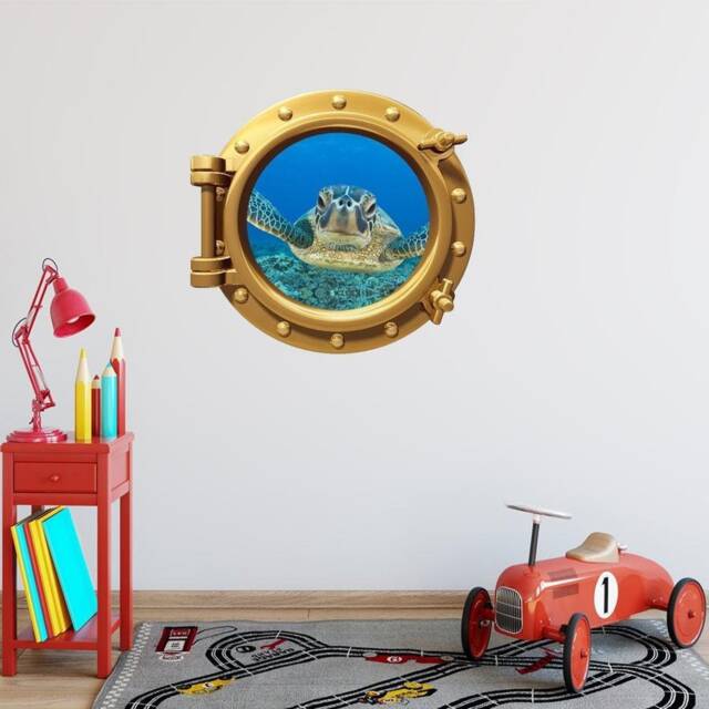 Sea Turtle Porthole View Underwater Ocean Wall Decal Mural - Vwaq Po97 - image 1