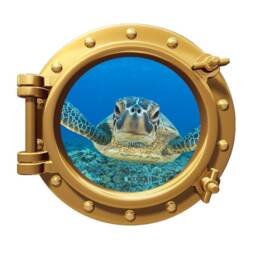 Sea Turtle Porthole View Underwater Ocean Wall Decal Mural - Vwaq Po97 - thumbnail 2