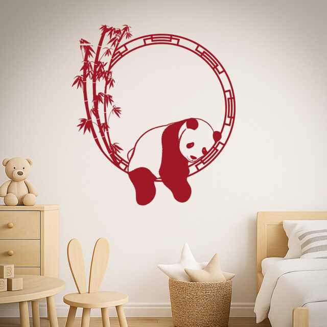 Minimalist Panda Wall Decal - Zen Enso Circle Art Bamboo Bear Sticker Nursery, Kids Room, Asian Decor, Vinyl Animal Mural - #2317Di - image 1