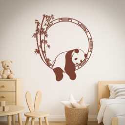 Minimalist Panda Wall Decal - Zen Enso Circle Art Bamboo Bear Sticker Nursery, Kids Room, Asian Decor, Vinyl Animal Mural - #2317Di - thumbnail 2