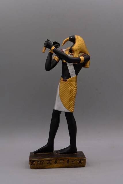 Egyptian Art Statue Thoth God Of Knowledge Hand Painted Black Gold Made in Egypt - image 1