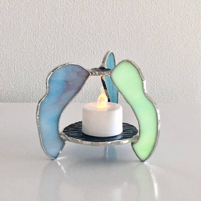 Candle Night Led Candle Holder Big Wave 1 Blue Green Glass Bayview - image 1