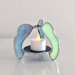 Candle Night Led Candle Holder Big Wave 1 Blue Green Glass Bayview - thumbnail 1