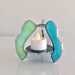 Candle Night Led Candle Holder Big Wave 1 Blue Green Glass Bayview - thumbnail 2