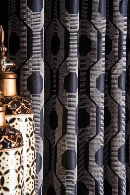 Luxury Navy Blue Turkish Curtains Modern Silver Geometric Drapes - image 1