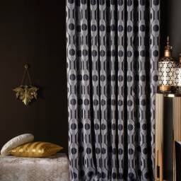 Luxury Navy Blue Turkish Curtains Modern Silver Geometric Drapes - thumbnail 3