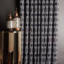 Luxury Navy Blue Turkish Curtains Modern Silver Geometric Drapes - thumbnail 4
