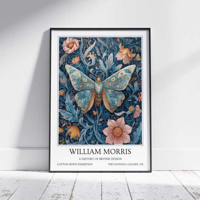 Blue Butterfly William Morris Wall Art Vintage Poster, Floral Art Print - image 1
