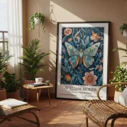 Blue Butterfly William Morris Wall Art Vintage Poster, Floral Art Print - thumbnail 3
