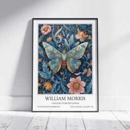Blue Butterfly William Morris Wall Art Vintage Poster, Floral Art Print - thumbnail 1
