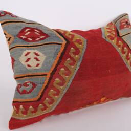 Handwoven Turkish Kilim Lumbar Pillow Bohemian Home Decor - 16x24 Inch - thumbnail 3