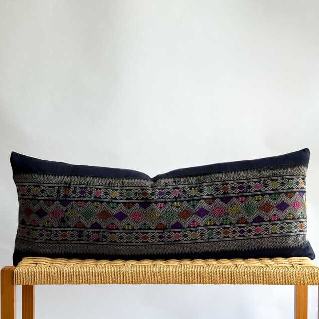 Vintage Hmong Hemp Pillow Handwoven Tribal Textile, Navy Batik - image 1