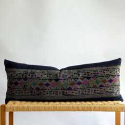 Vintage Hmong Hemp Pillow Handwoven Tribal Textile, Navy Batik - thumbnail 1