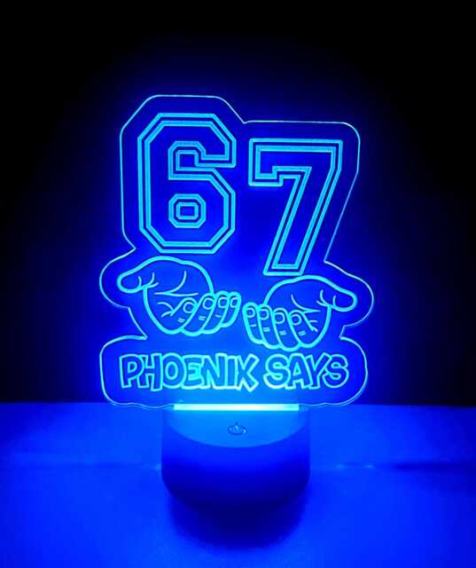 67 Six Seven Personalised Name Says Led Night Light Lamp Sign Usb 6 7 Plaque Christmas Birthday Gift Son Daughter Teen Funny Ornament - image 1