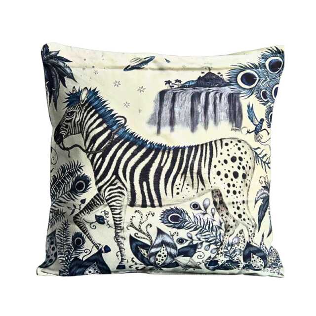 Clarke & Clarke, Blue, Black Cream Zebras Cotton Sateen Cushion Cover, Throw Pillow Home Decor 14 X Inches - image 1