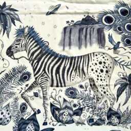 Clarke & Clarke, Blue, Black Cream Zebras Cotton Sateen Cushion Cover, Throw Pillow Home Decor 14 X Inches - thumbnail 2