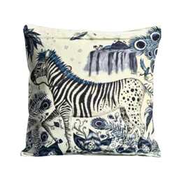 Clarke & Clarke, Blue, Black Cream Zebras Cotton Sateen Cushion Cover, Throw Pillow Home Decor 14 X Inches - thumbnail 1